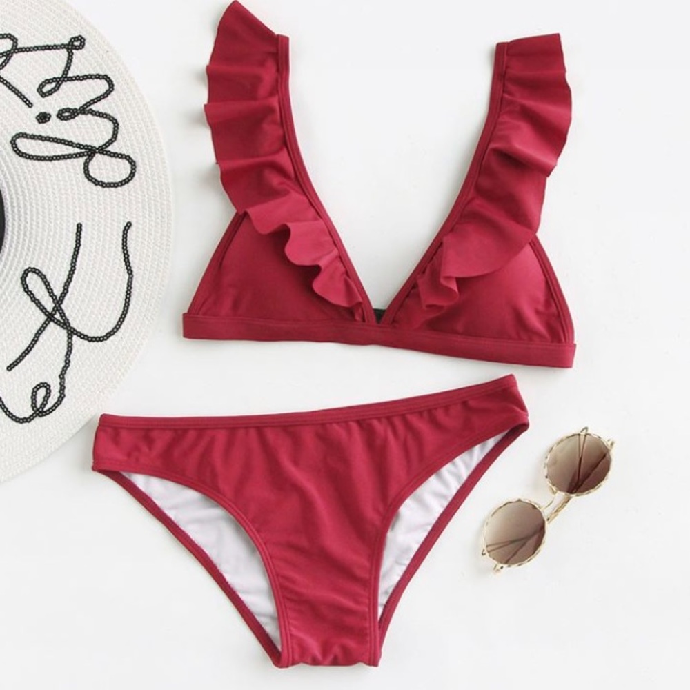 Red ruffle swimsuit